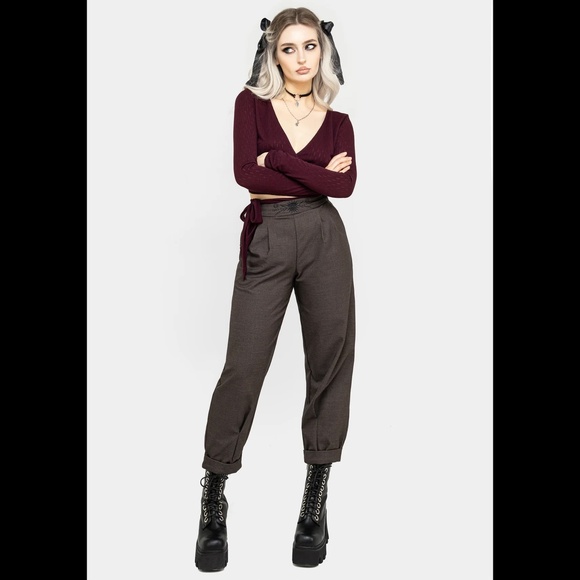 Disturbia Mystic Embroidered Balloon Trousers Pants Brown Womens 10 Goth NWT - Picture 2 of 12